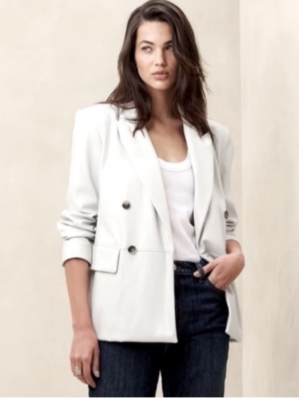 NWT Banana Republic Vegan Leather Blazer, Light Gray